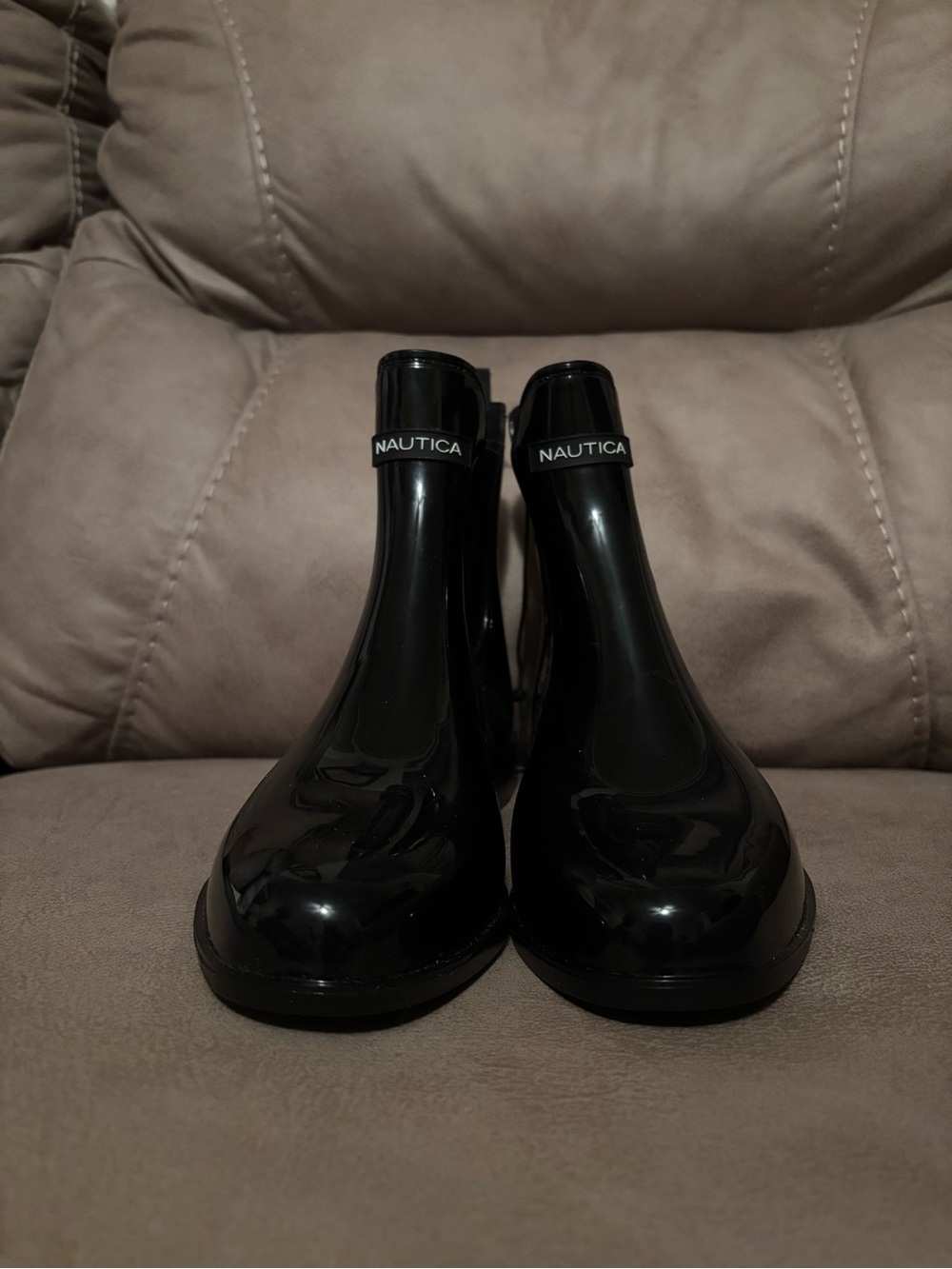Nautica Glossy Black Short Ankle Rain Boots